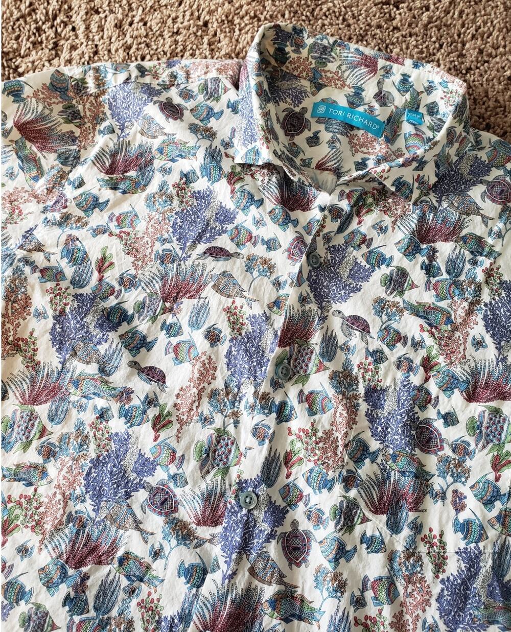 Tori Richard Aquaculture Camp Shirt 100% cotton lawn short sleeve button up M